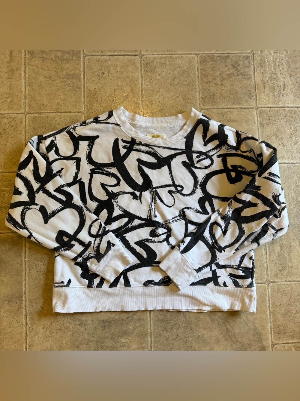 Maeve by anthropologie black and white heart cotton sweater xsmall